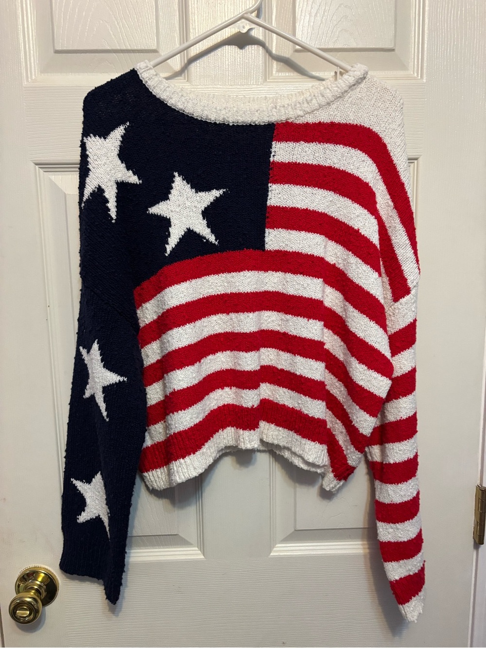 NEW Moon & Madison American Flag Stars and Stripes Crop Sweater - Medium